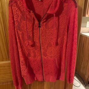 Red Lace Zip-Up Hoodie